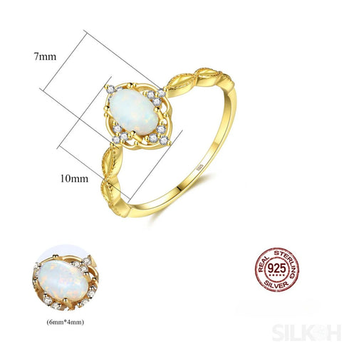 Simple Oval Sterling Opal Vintage Ring Scottie - Jewelry